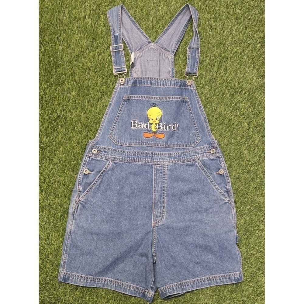Vintage 90s Warner Bros. Studio Store "Bad Bird!" Tweety Denim Shortalls